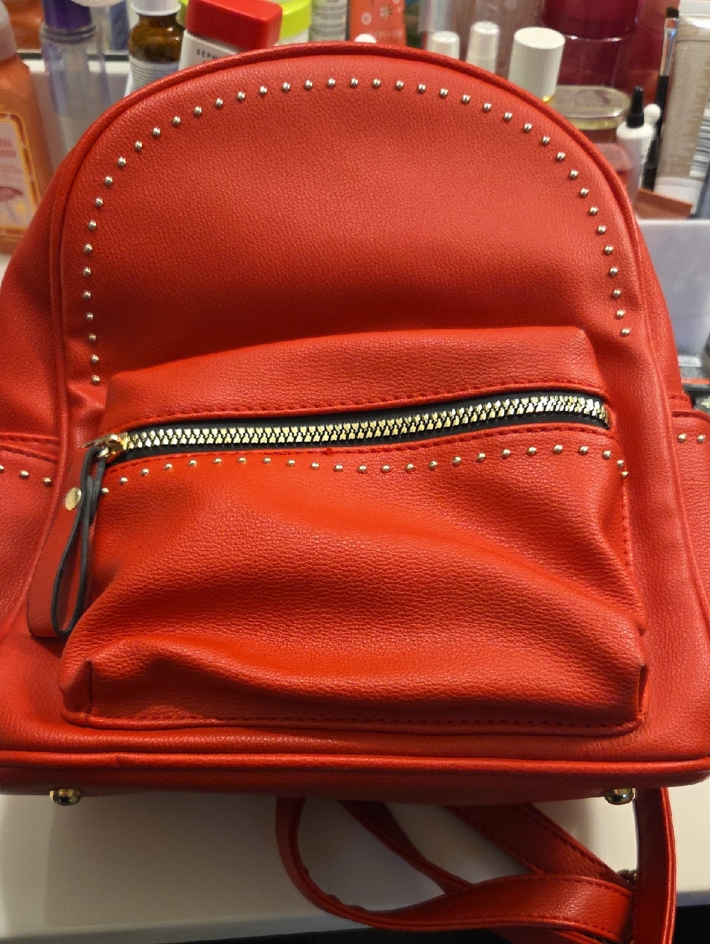 Women's Red Stud-Accent Mini Backpack
